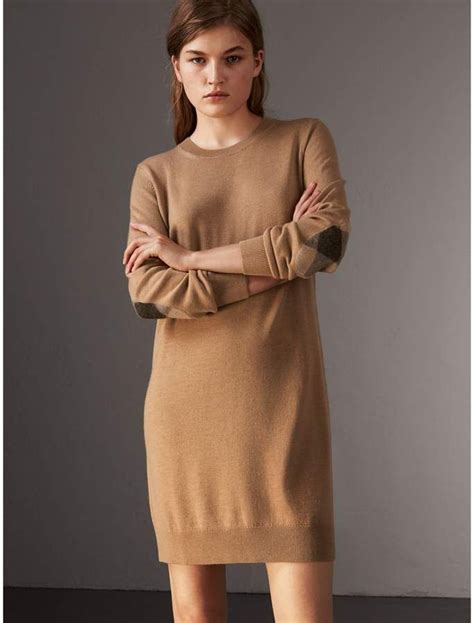 Check Elbow Detail Merino Wool Sweater Dress 